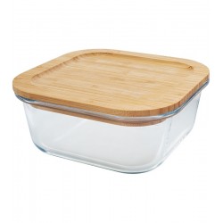 Pote 800ml Hermetico 15 x 15 x 6,5cm Com Tampa de Bambu
